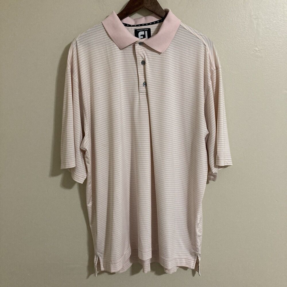 FootJoy FJ Pink White Striped Pro dry Lisle Golf Polo Size Large Golf Comfort